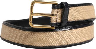 Dolce & Gabbana Men Beige Braided Leather Metal Buckle Belt Caiman