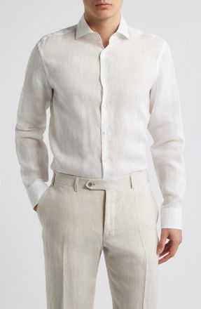 Canali Regular Fit Linen Button-Up Shirt in White at Nordstrom, Size Xx-Large