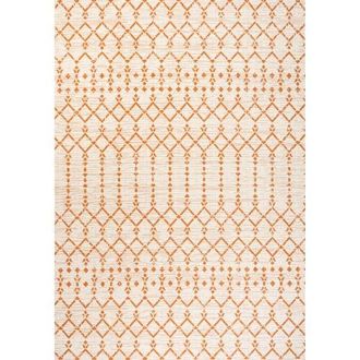 Jonathan Y Designs Ourika Moroccan Geometric Textured Weave Indoor/Outdoor Area Rug in Cream/orange at Nordstrom, Size 5Ft 0In X 5Ft 0In