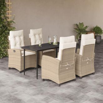 vidaXL Set Comedor De Jard&iacute;n 5 Pzas Con Cojines Rat&aacute;n Sint&eacute;tico Beige Vidaxl