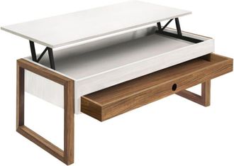 HOGAR 24 Mesa centro elevable madera maciza blanco y encerado, pata cuadrada