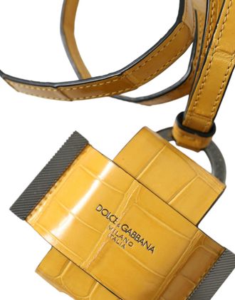 Dolce & Gabbana Womens Yellow Crocodile Leather Logo Print Lanyard Keychain Alligator Accessory