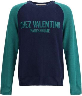 Valentino Mens Raglan Sleeve Knit Sweater - Dark Blue - Size Large