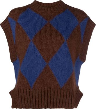 La DoubleJ argyle-check knitted vest - women - Polyacrylic/Polyamide/Polyester/Alpaca Wool - M - Brown