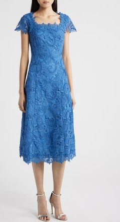 Tahari by ASL Corded Lace Cocktail Midi Dress in Riverside Blue at Nordstrom, Size 12
