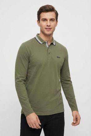 Boss Green by Hugo Boss Langarm-Poloshirt BOSS GREEN Plisy, Herren, Gr. 4XL, schwarz beige257, Jersey, Obermaterial: 100% Baumwolle, regular fit h&uuml;ftlang, V-Ausschnitt, einge