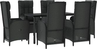 vidaXL Set De Comedor De Jard&iacute;n 7 Pzas Y Cojines Rat&aacute;n Sint&eacute;tico Negro Vidaxl