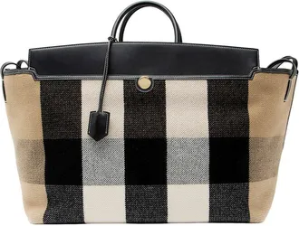 Burberry Beige, Black, White Leather & Wool Society Xl Tote (Authentic Pre- Loved)