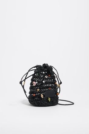 Bimba & Lola Mini Plaited Crochet Leather Bag in Black at Nordstrom