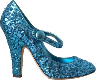 Dolce & Gabbana Blue Sequin Mary Jane Pumps High Heels Womens Shoes
