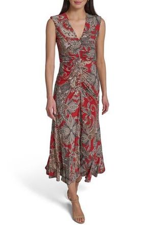 Tommy Hilfiger Ruched Jersey Midi Dress in Red Dahlia at Nordstrom Rack, Size 10