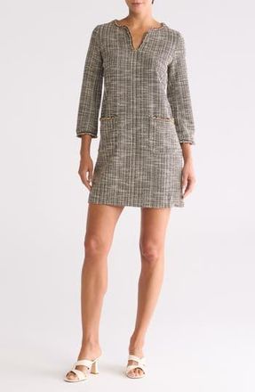 Max Studio Tweed Long Sleeve Shift Dress in Black/Cream Multi at Nordstrom Rack, Size X-Large