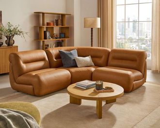 Castlery Tovi Leather 3-Piece Sectional Couch, (Duvane) Mocha Brown