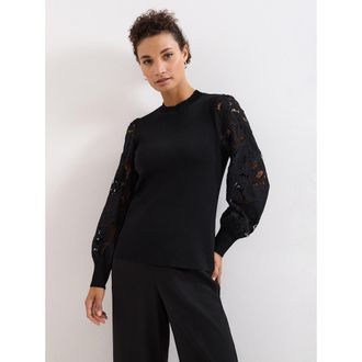 Phase Eight Harriet Lace Sleeve Round Neck Jumper in Black at Nordstrom, Size X-Small