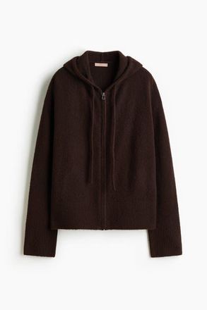 H&M Knitted Zip-through Hoodie in Dark Brown at Nordstrom, Size Xx-Large