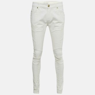 Balmain White Denim Applique Skinny Jeans L Waist 32