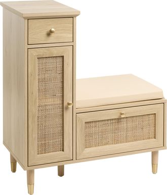 Beliani Banco Zapatero Con Almacenaje De Aglomerado 2 Estantes Un Caj&oacute;n Patas De Madera Con Asiento Acolchado Entrada Marr&oacute;n Claro Forster