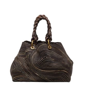 Bottega Veneta Beige Brown Canvas Leather Tote Bag (Pre-Owned)