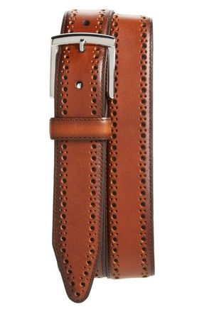 Johnston & Murphy Perforated Leather Belt in Tan at Nordstrom, Size 32