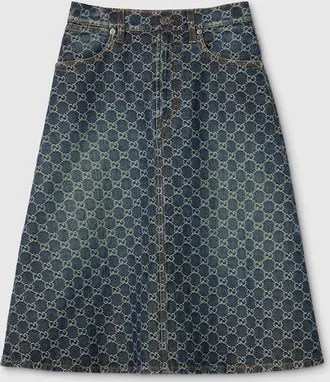 Gucci GG Cotton Denim Jacquard Skirt, Blue, Ready-to-wear