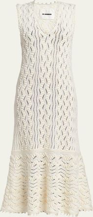 Jil Sander Zigzag Pointelle Knit Sleeveless Midi Dress
