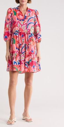 Eliza J Balloon Sleeve Tiered Shift Dress in Pink Multi at Nordstrom Rack, Size 12