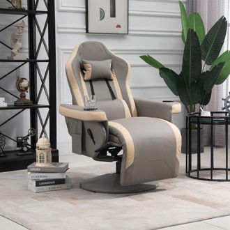 HOMCOM Manual Recliner Armchair PU Sofa Chair w/ Footrest & 135&deg; Reclining in Grey