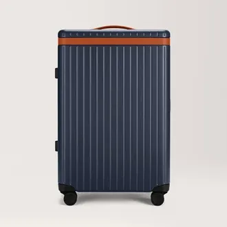 Carl Friedrik Check-in Luggage - Hard case in Aluminium - Navy Blue / Cognac Brown