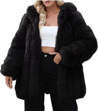 Generic Womens Faux Fur Coat Winter Warm Overcoat Thermal Long Sleeve Fleece Jacket Plush Outdoor Open Front Cardigans Ladies Bodywarmer Elegant Furry Coat Wi