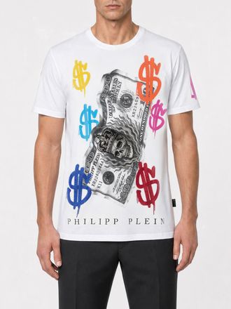 Philipp Plein T-shirt girocollo in cotone con stampa grafica frontale