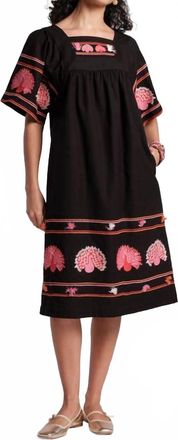 Frances Valentine Picnic Dress Peacock Embroidery In Black/multi
