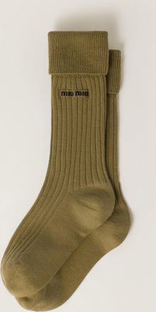 Miu Miu Ribbed Knit Socks, Woman, Kiwi Green, Size III