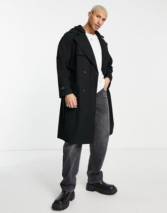 Asos Trench impermeabile oversize nero con cappuccio in jersey