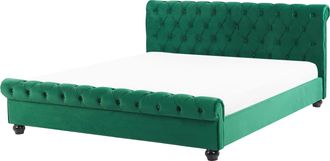 Beliani Cama De Agua De Terciopelo Verde Esmeralda Madera Oscura 160 X 200 Cm Avallon