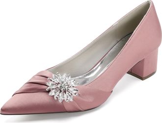Generic Wedding Bridal Shoes Womens Chunky Heels Ankle Strap Low Heel Bridal Pointed Toe Pumps Prom Party Dress Shoes 4.5Cm,Nude Pink,10 UK