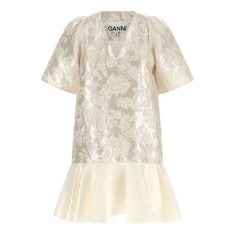 Ganni Party Dresses, female, Gray, Size: S Satin Cloque Mini Dress