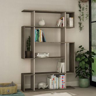 Decortie Decortie - Mito Modern Bookcase Display Unit Tall 161cm - Dark Coffee Oak Effect Mocha Grey - Dark Coffee