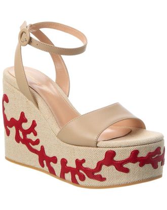 Gianvito Rossi Malia Canvas & Leather Wedge Sandal
