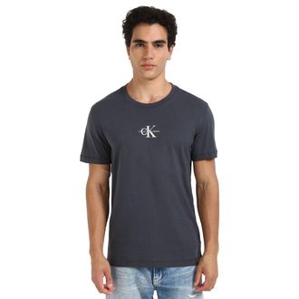 Calvin Klein Mens Monologo Short Sleeve Round Neck T-Shirt, Grey (Ebony), XL