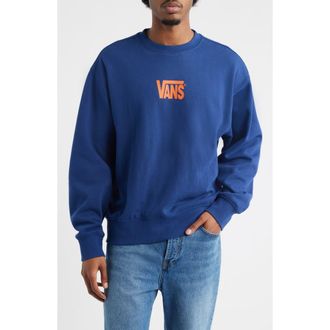 Vans Logo Crewneck Sweatshirt in Deep Indigo-Flame at Nordstrom, Size Medium