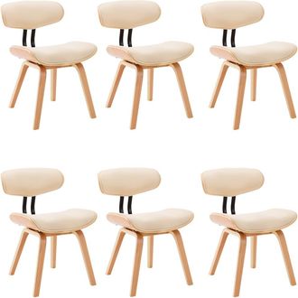 vidaXL Vidaxl - Sillas De Comedor 6 Uds Madera Curvada Y Cuero Sint&eacute;tico Crema