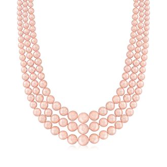 Ross-Simons 6-12mm Pink Shell Pearl 3-Strand Necklace With Sterling Silver