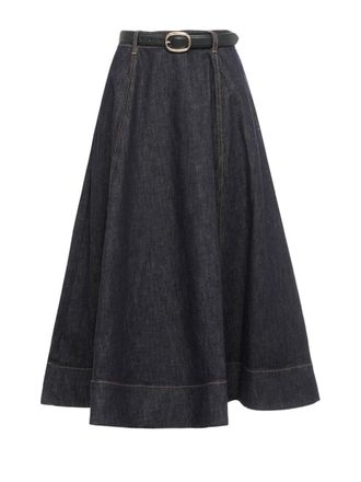 Self Portrait Denim Flared Midi Skirt