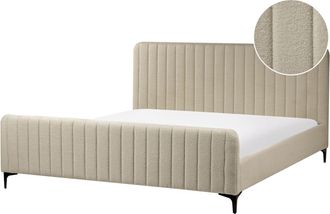 Beliani Beliani - Letto Matrimoniale In Boucl&eacute; Eu Con Testiera Imbottita 180 X 200 Cm Gambe In Metallo Base A Doghe Beige Lunan