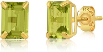 MAX + STONE 14k Yellow Gold Solitaire Emerald-Cut Gemstone Stud Earrings (7x5mm)
