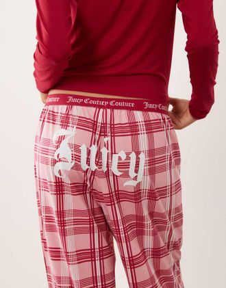 Juicy Couture Heiress completo pigiama con logo, maniche lunghe e girocollo, a quadri rosa