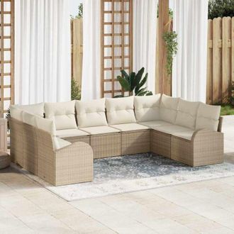 vidaXL Conjunto De Sof&aacute; De Jard&iacute;n 9 Pcs Beige, Blanco Polirat&aacute;n Vidaxl