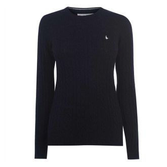 Jack Wills Dames/Dames Tinsbury Kabelgebreide Trui van Merinowol met Lange Mouwen (Marine)