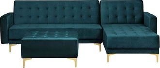 Beliani Modular Left Hand L-Shaped Sofa Bed Ottoman Teal Velvet Tufted Aberdeen