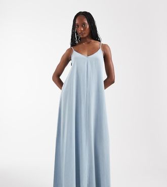 Only Tall Vestito lungo in chambray azzurro-Blu